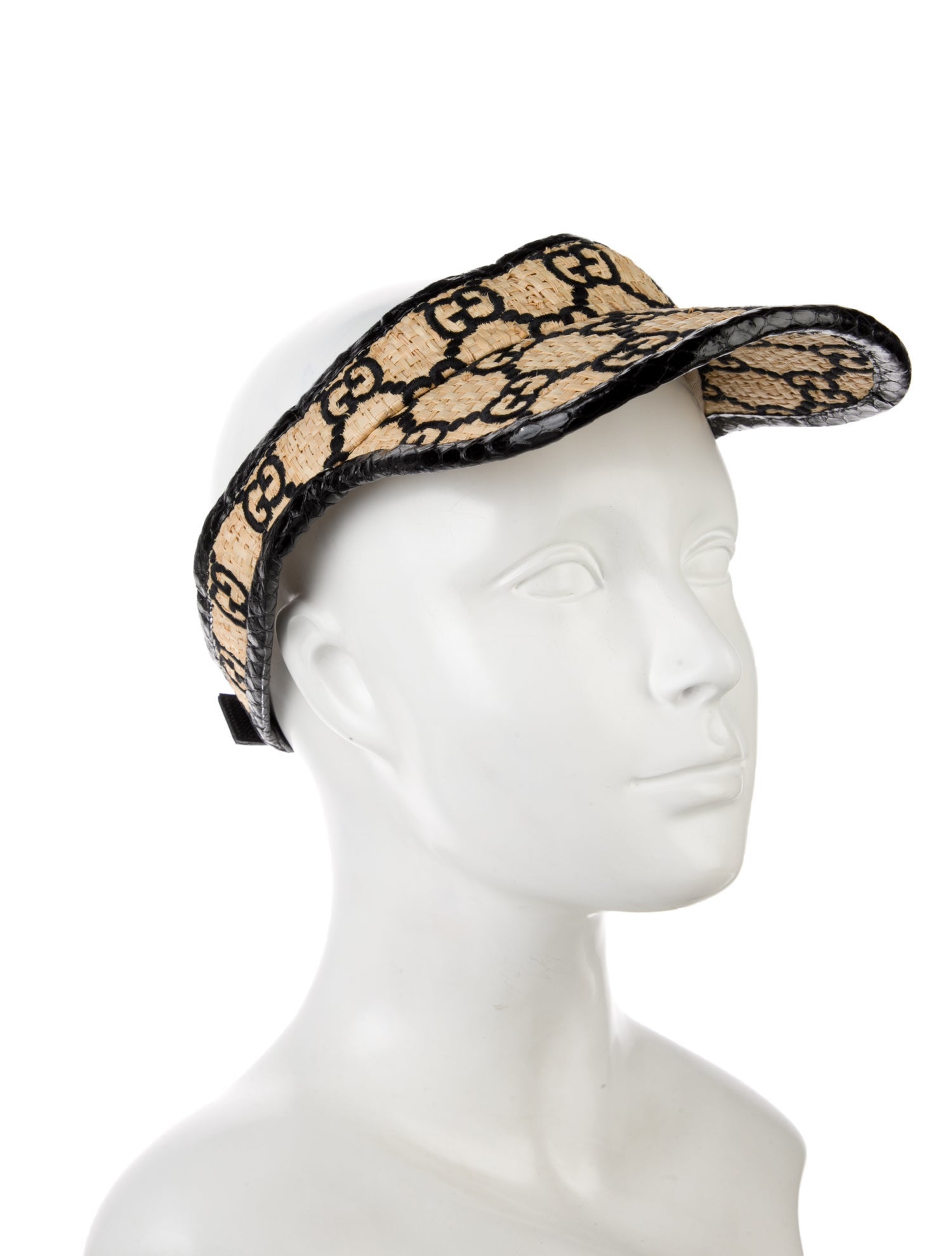 Gucci Neutral Pattern Printed Raffia Visor