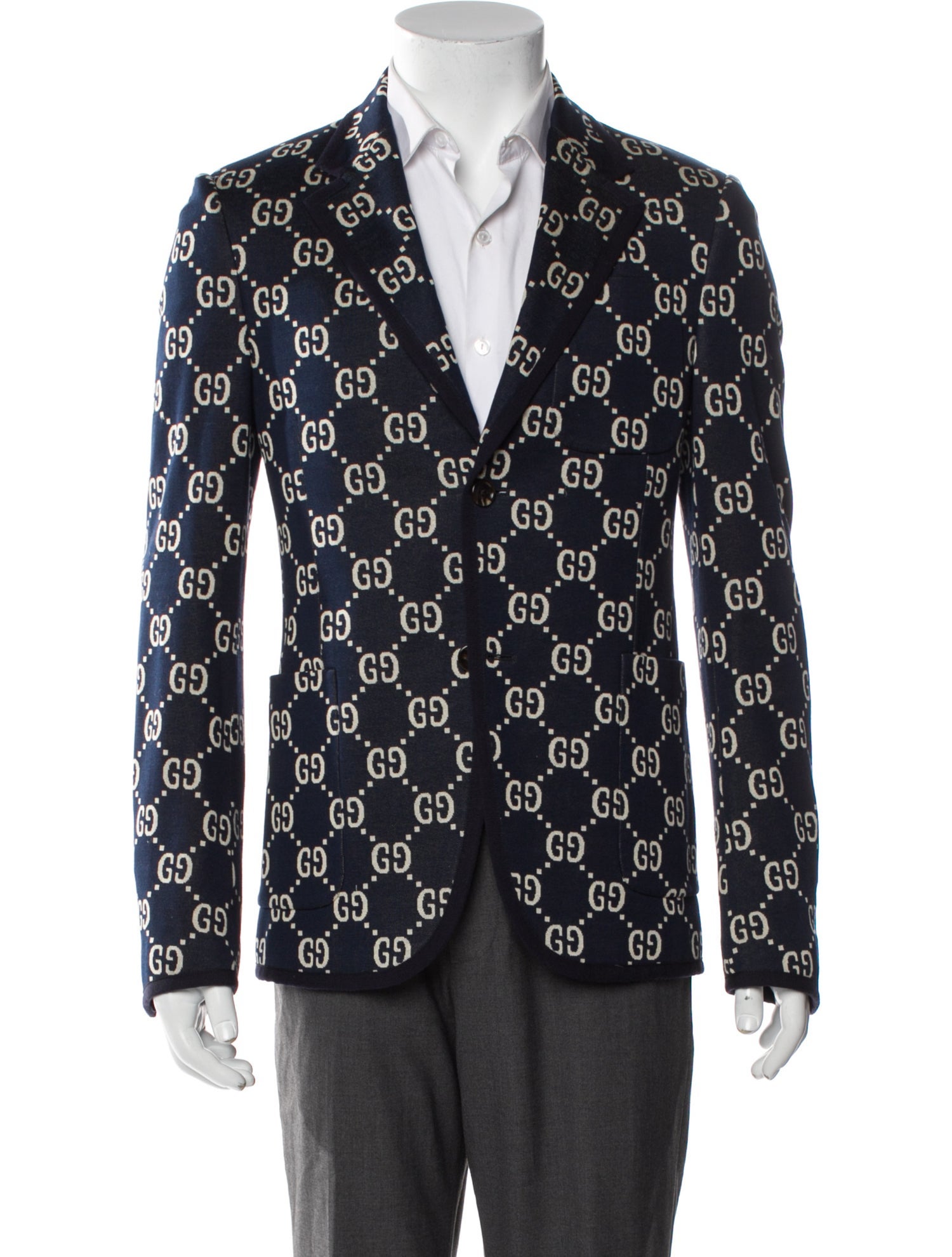 Gucci GG Logo Grosgrain Trim Blazer