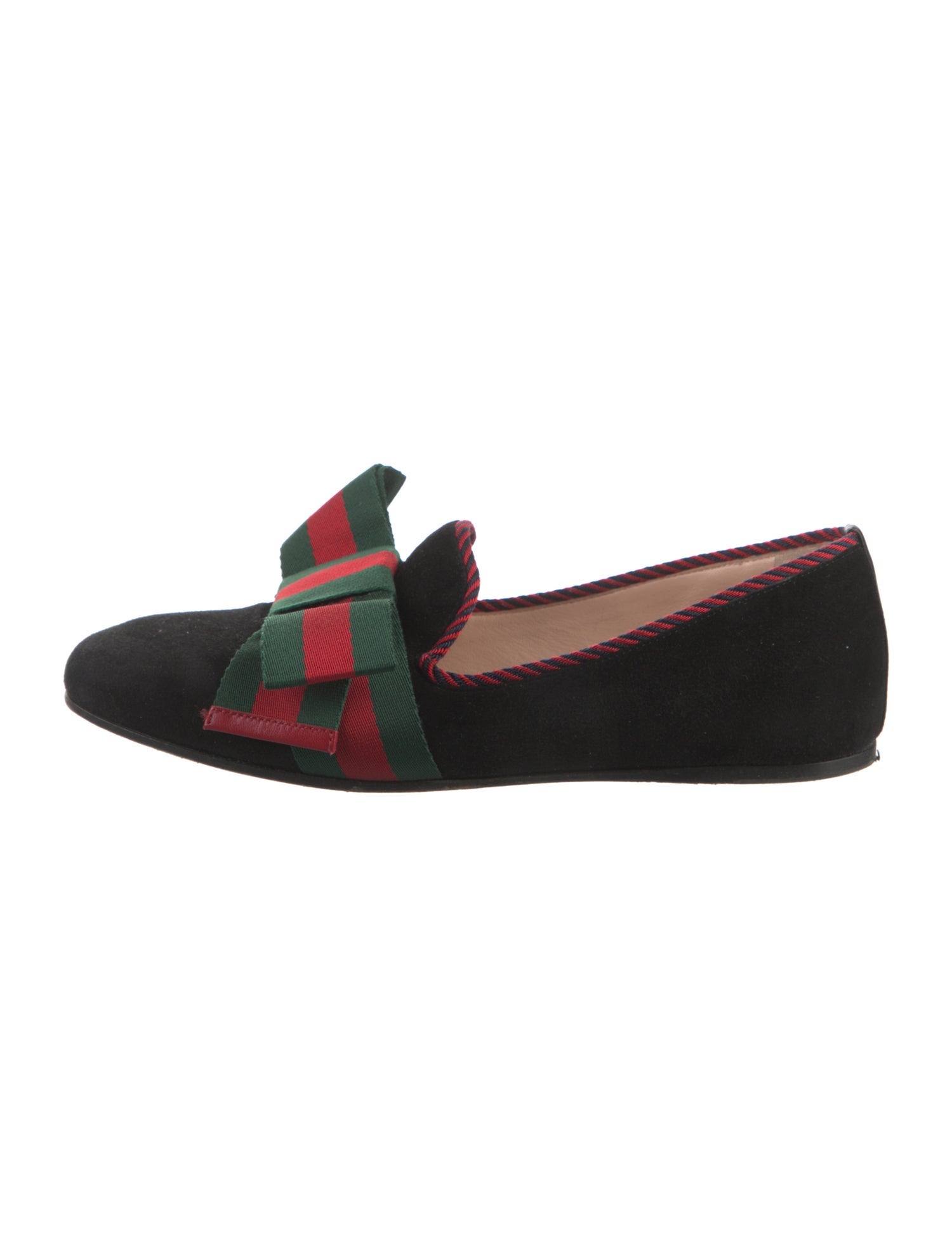 Gucci Bow Suede Ballerina Web Accent Loafers