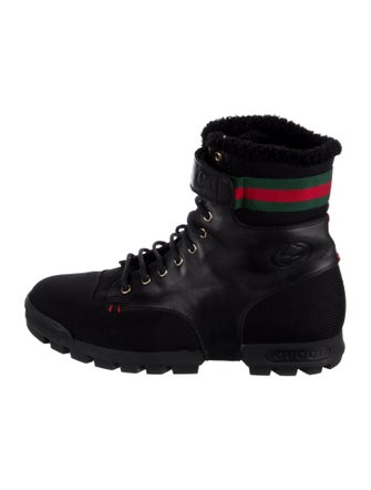 Gucci Web Accent Leather Hiking Boots