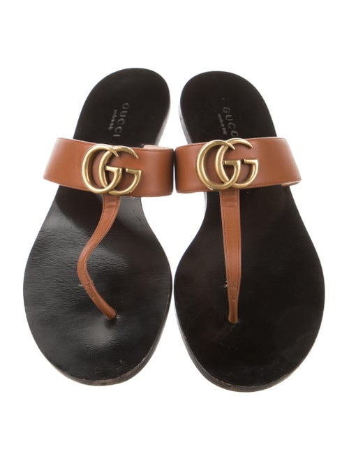 Gucci Double G Logo Leather Slides