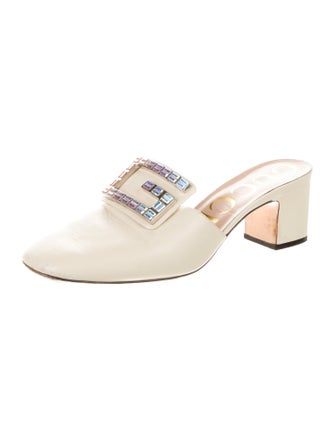 Gucci Leather Crystal Embellishments Mules