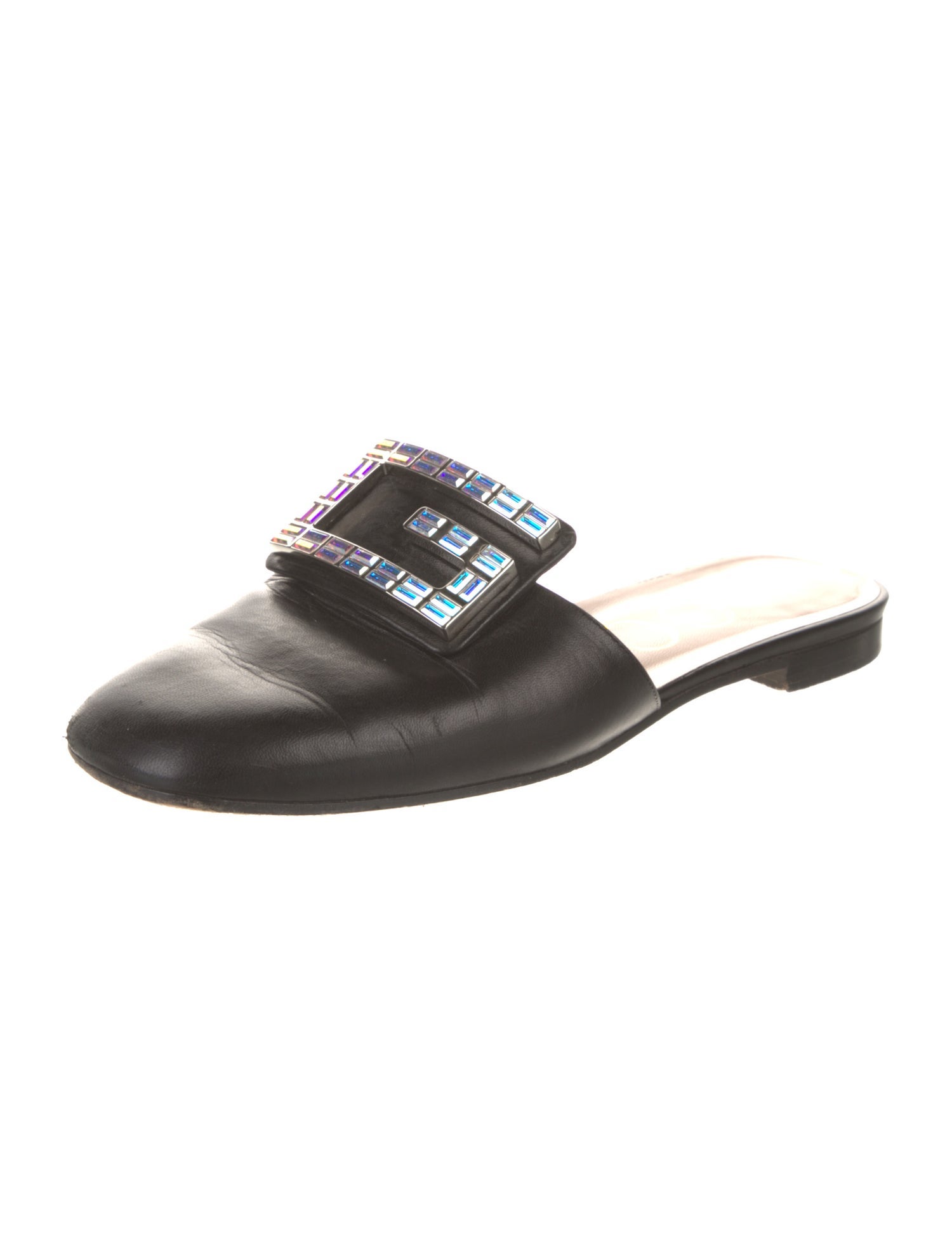 Gucci Leather Crystal Embellishments Mules