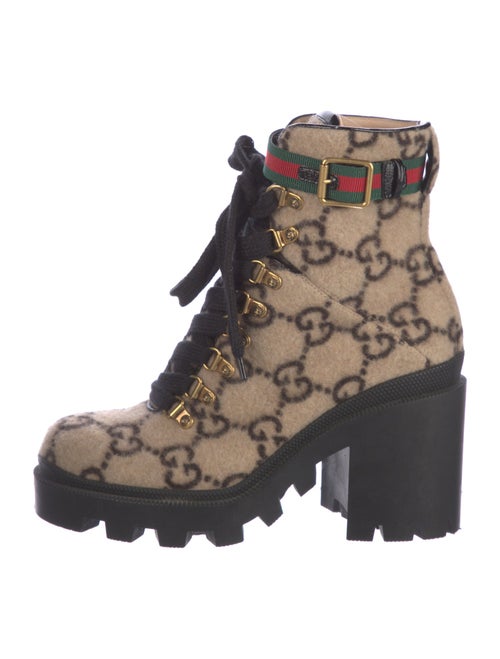 Gucci Intrecciato Weave Wool Lace-Up Boots