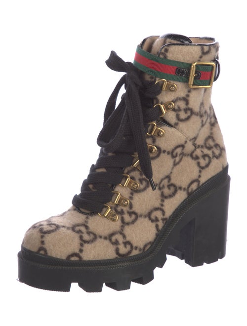 Gucci Intrecciato Weave Wool Lace-Up Boots