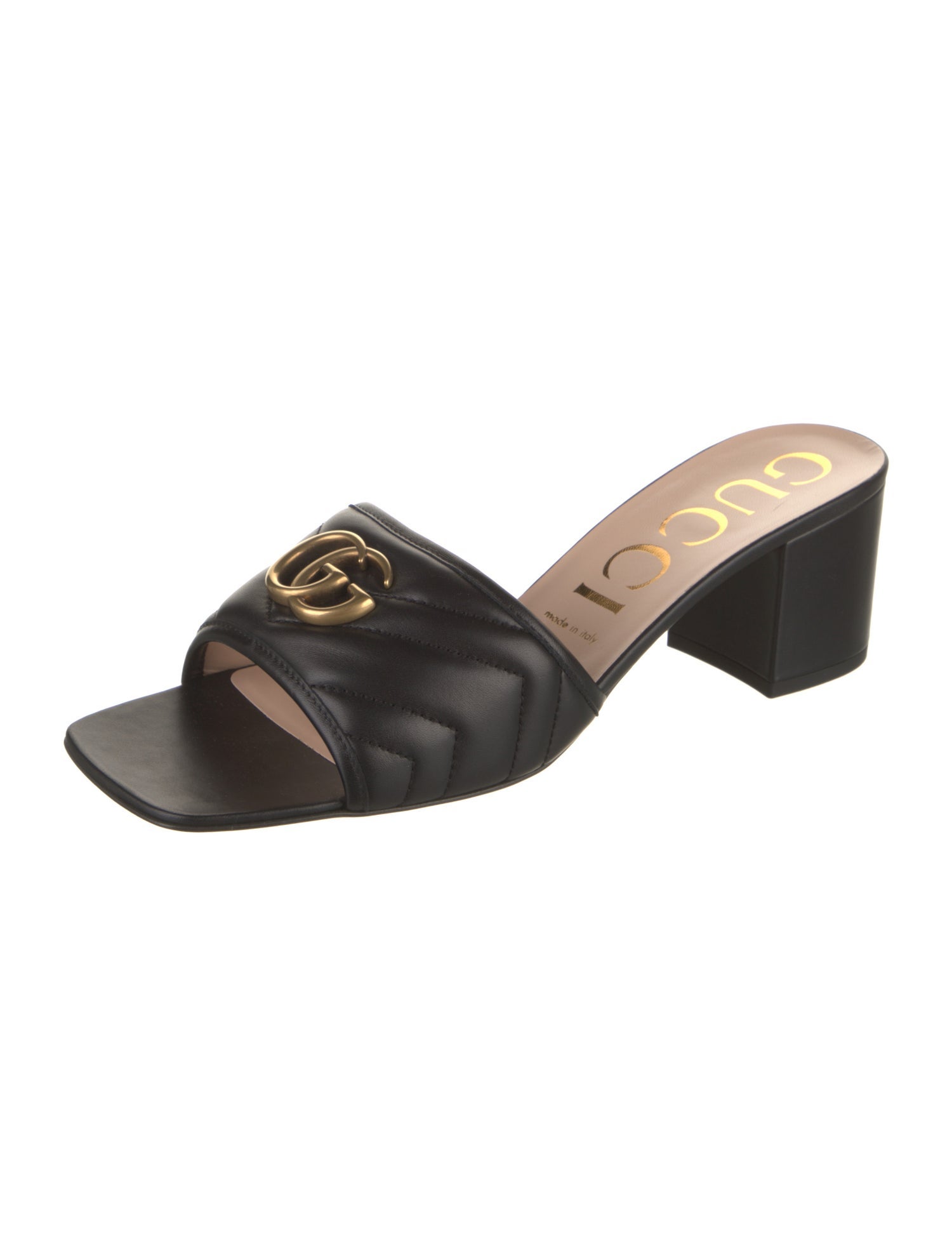 Gucci Double G Logo Leather Slides