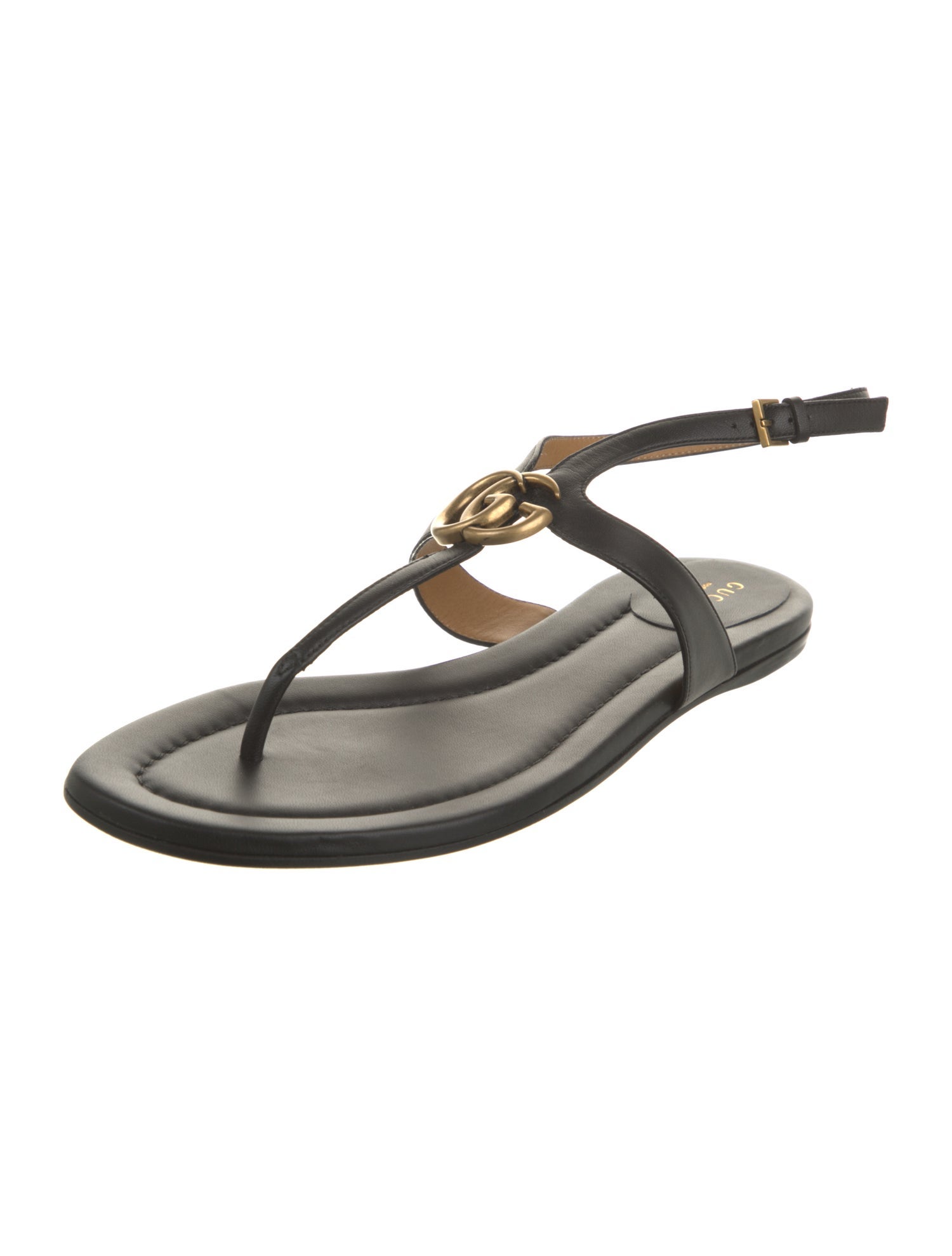 Gucci Double G Logo Leather T-Strap Sandals