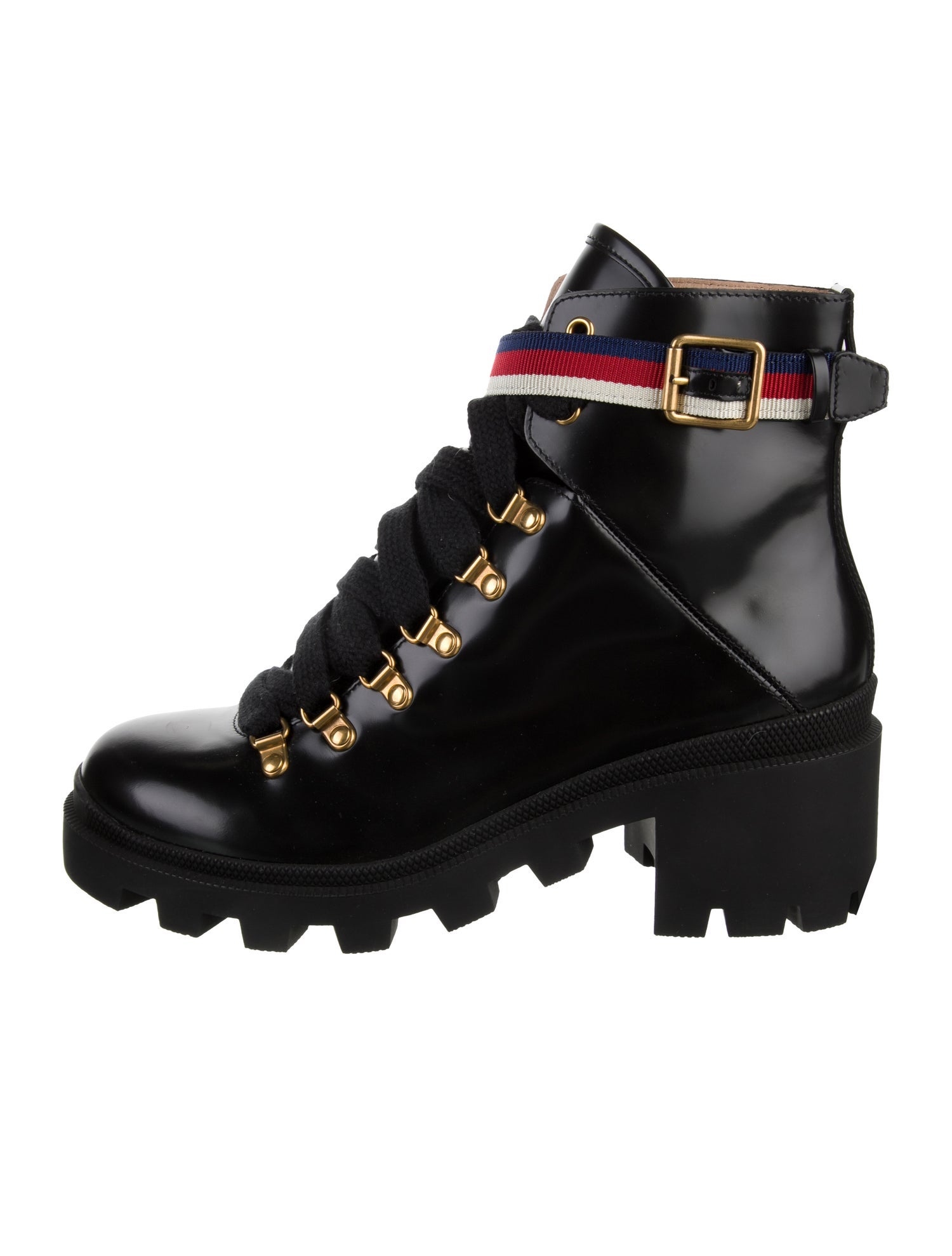 Gucci Sylvie Web Accent Leather Combat Boots
