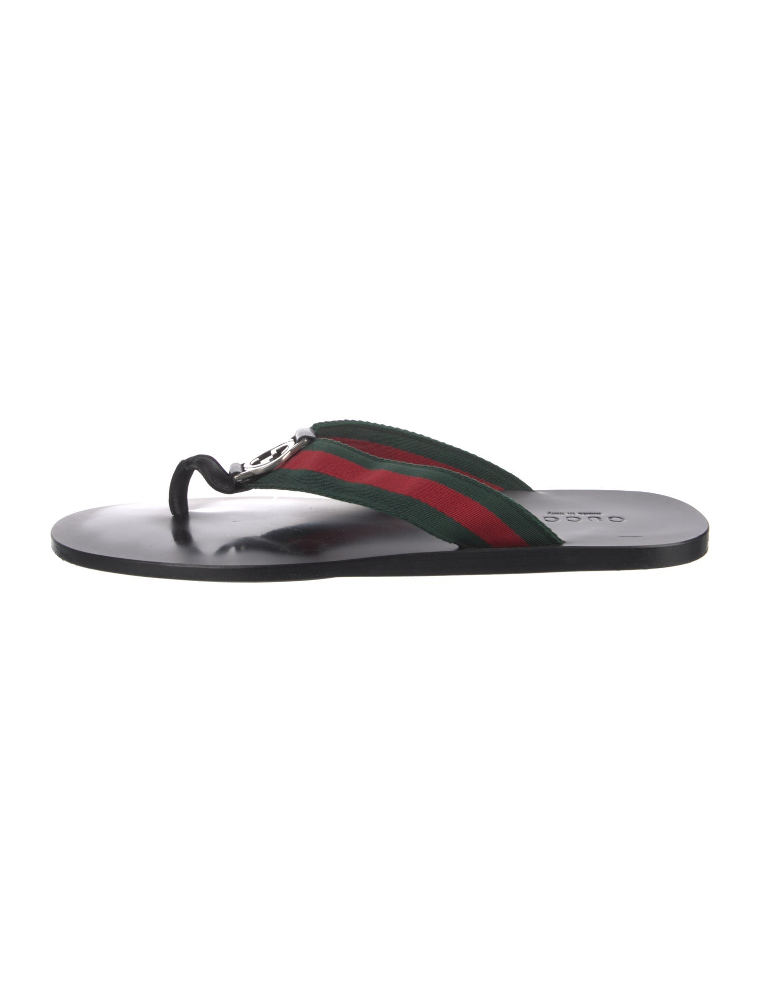 Gucci Web Accent Leather Trim Embellishment Flip Flops