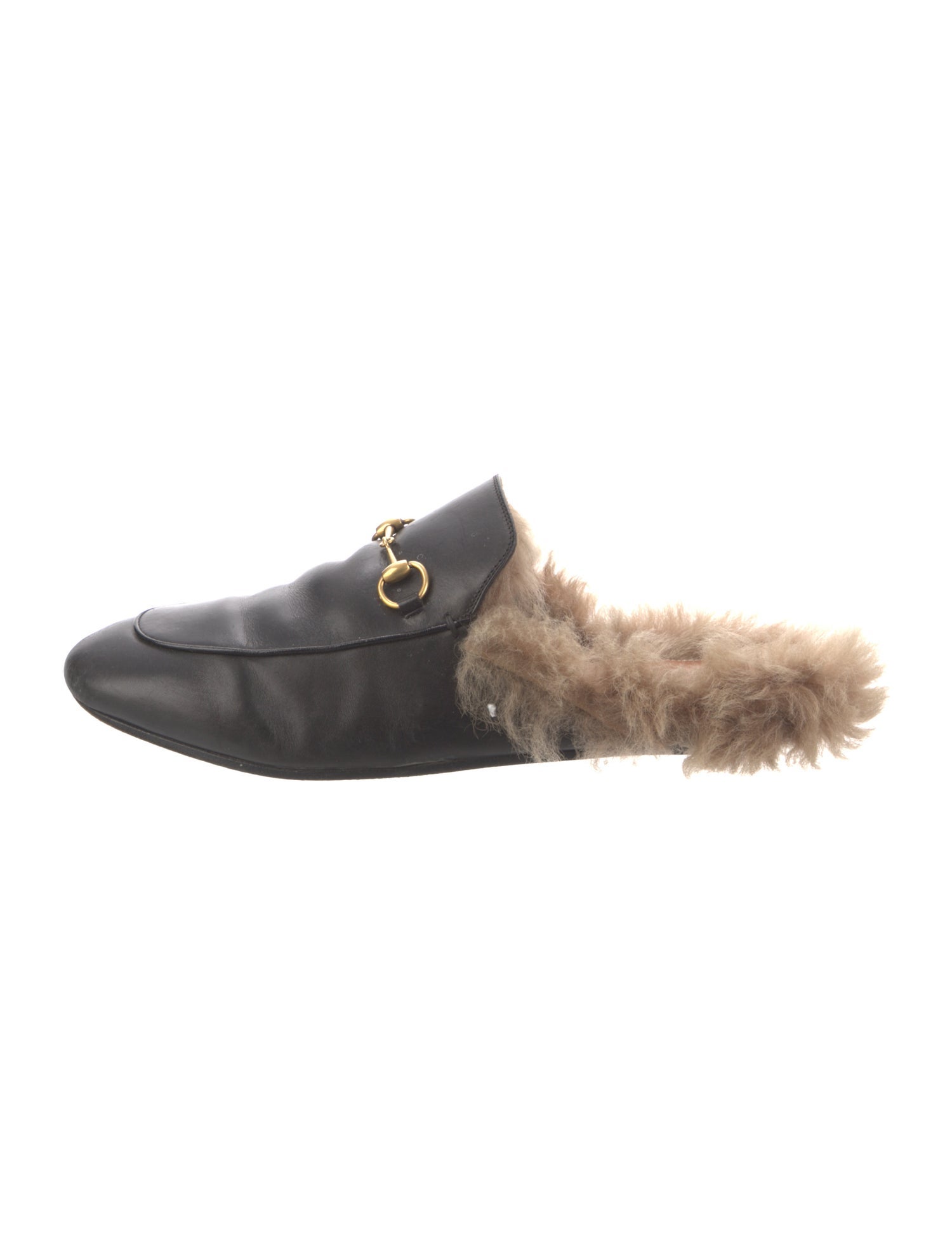 Gucci Leather Fur Trim Mules