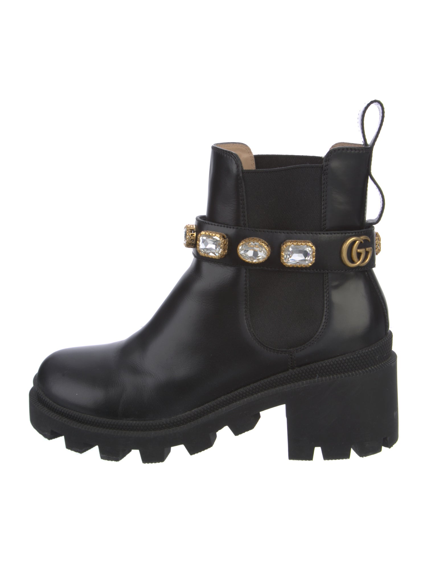 Gucci Leather Crystal Embellishments Chelsea Boots