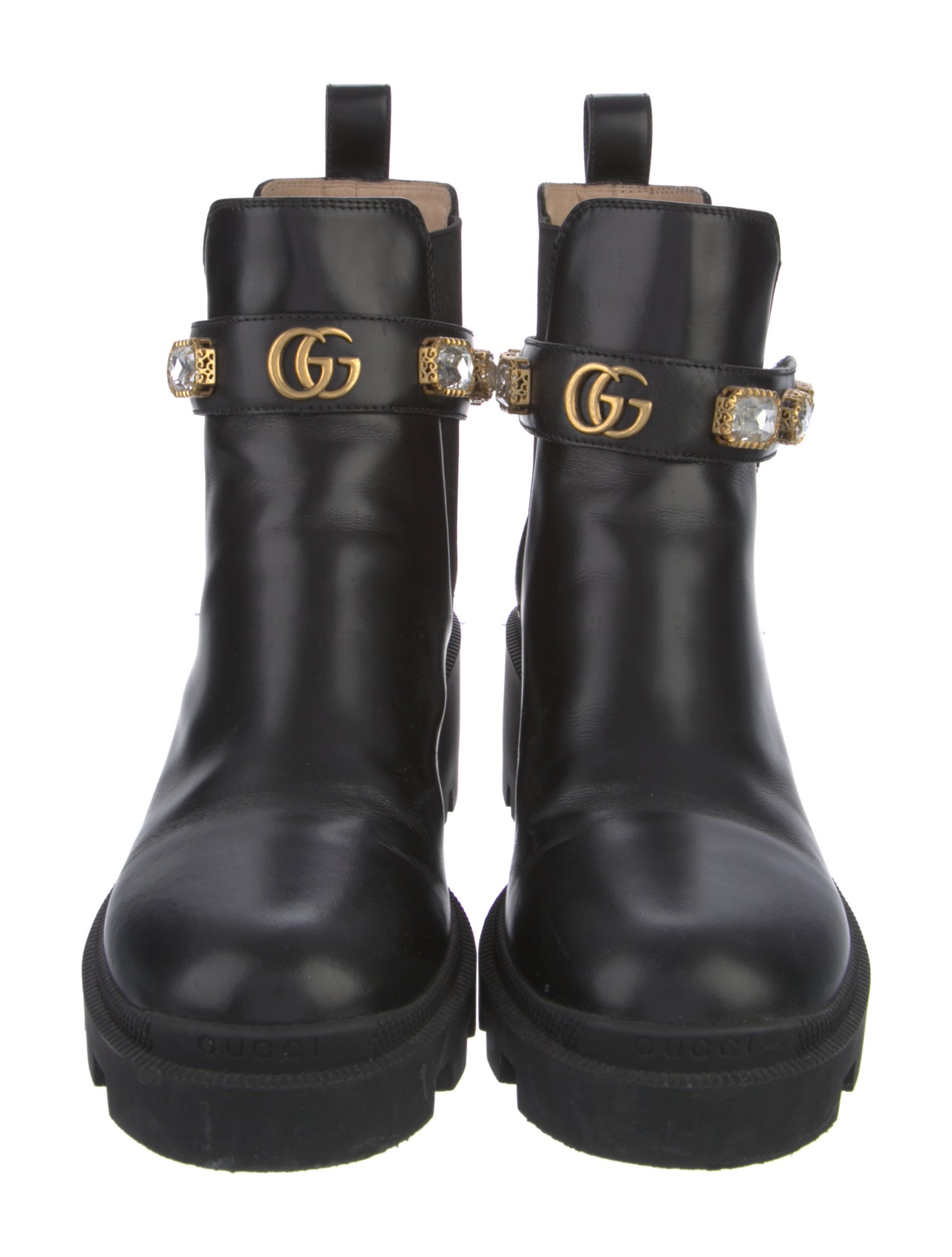 Gucci Leather Crystal Embellishments Chelsea Boots