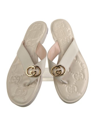 Gucci Double G Logo Leather Flip Flops