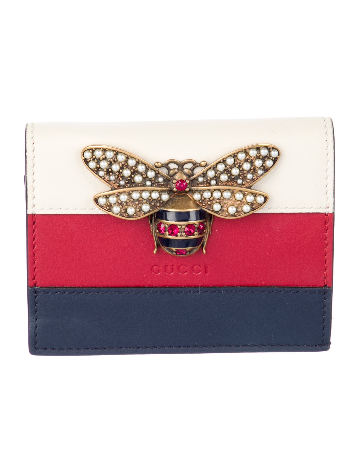 Gucci Faux Pearl Accents Leather Wallet