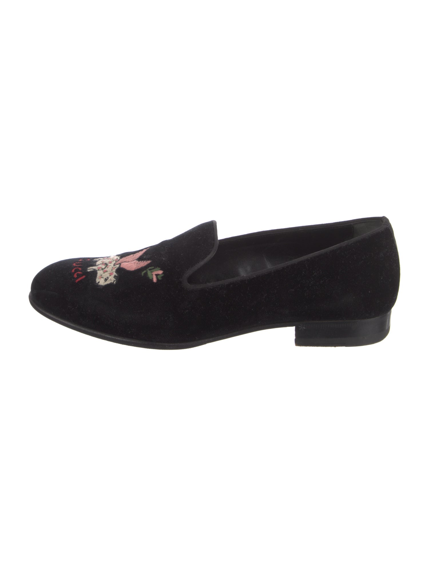 Gucci Velvet Embroidered Accent Loafers