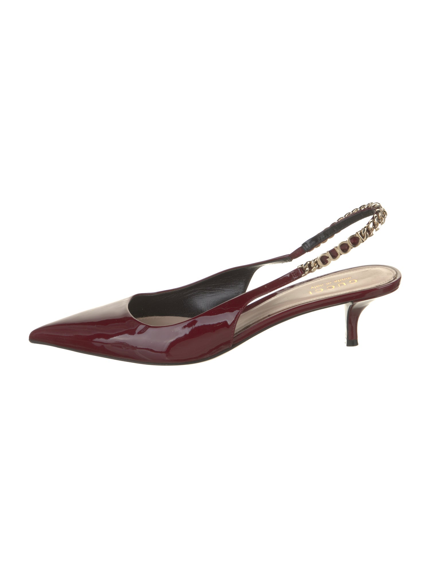 Gucci Patent Leather Chain-Link Accents Slingback Pumps