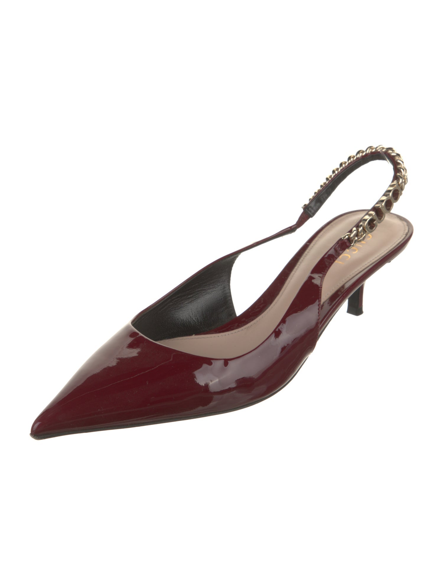Gucci Patent Leather Chain-Link Accents Slingback Pumps