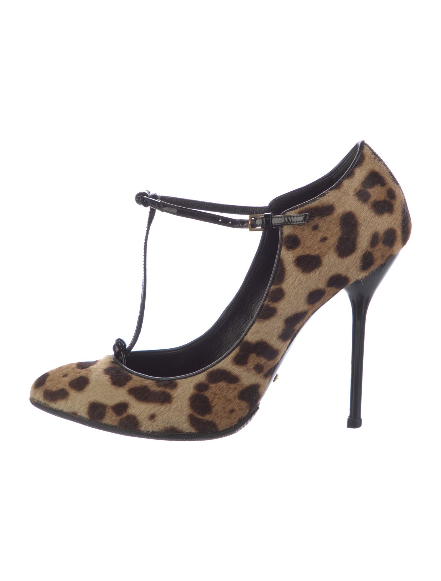 Gucci Ponyhair Animal Print T-Strap Pumps