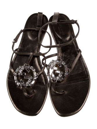 Gucci Interlocking G Logo Leather T-Strap Sandals