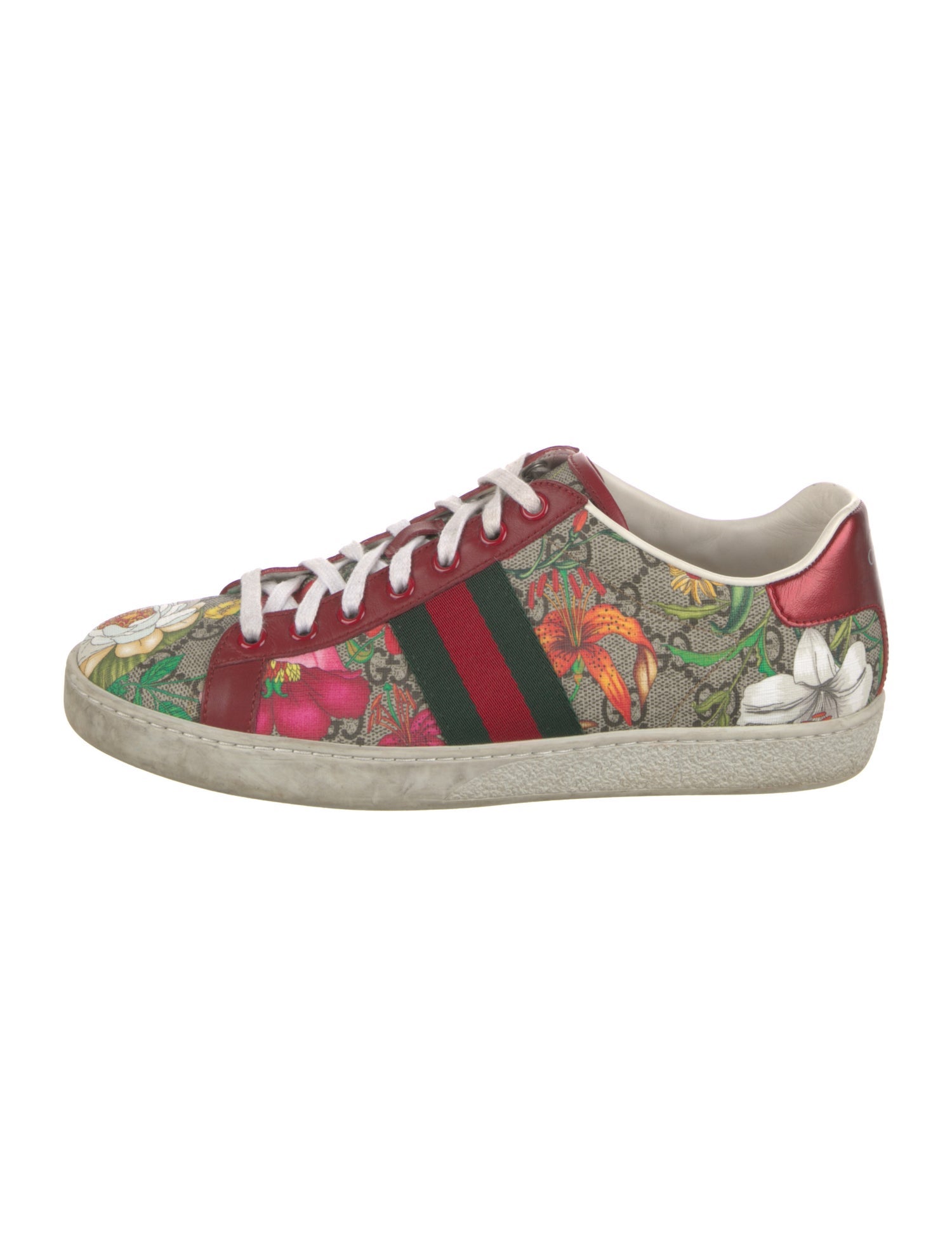Gucci Flora Print Leather Trim Embellishment Sneakers