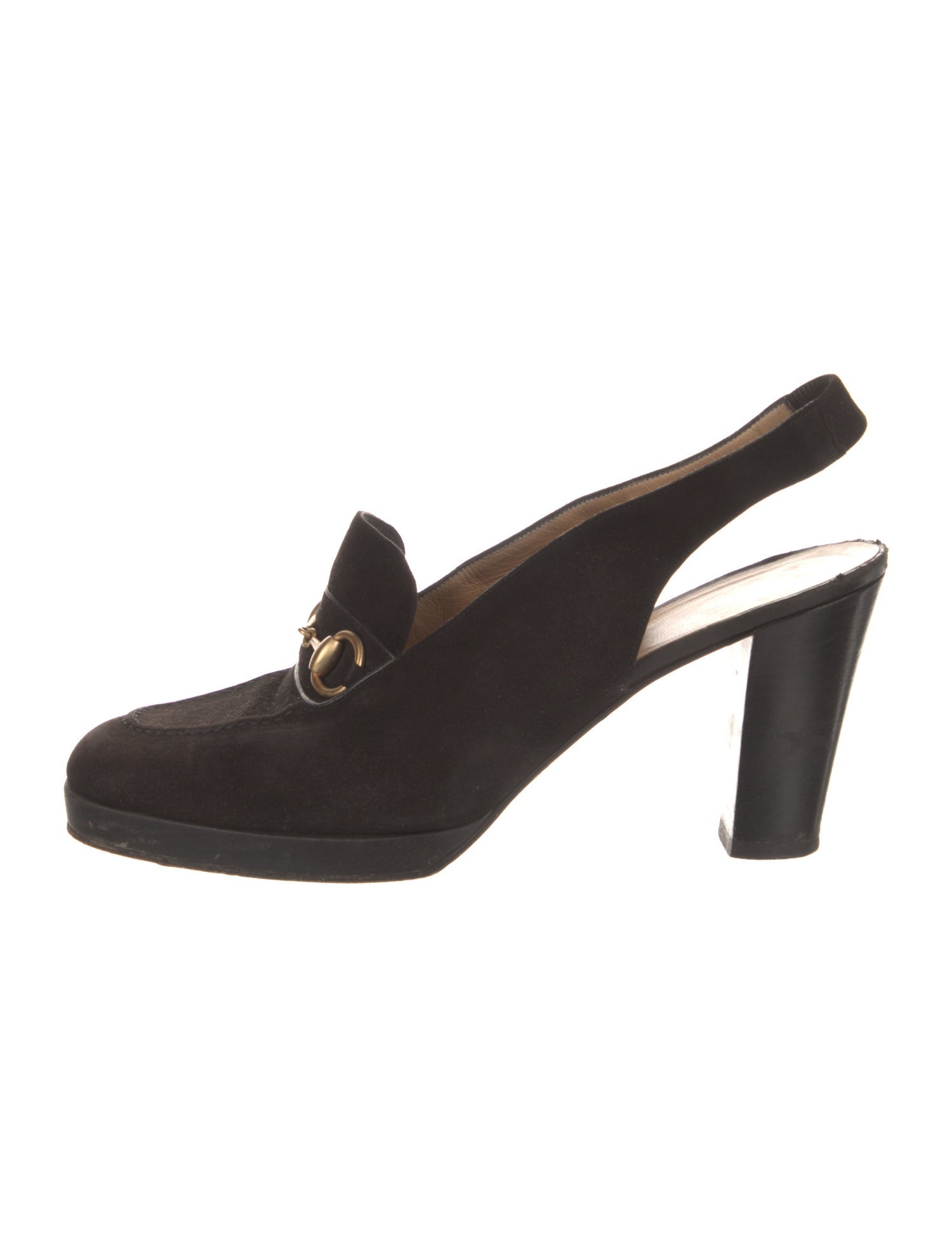 Gucci Horsebit Accent Suede Slingback Pumps