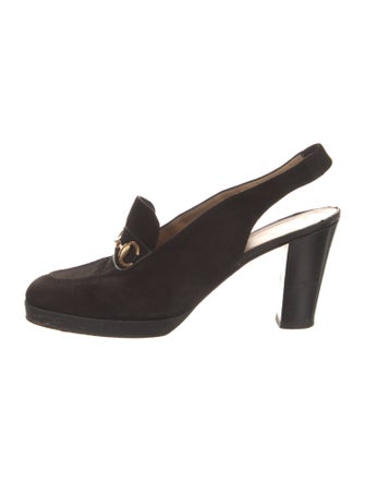Gucci Horsebit Accent Suede Slingback Pumps