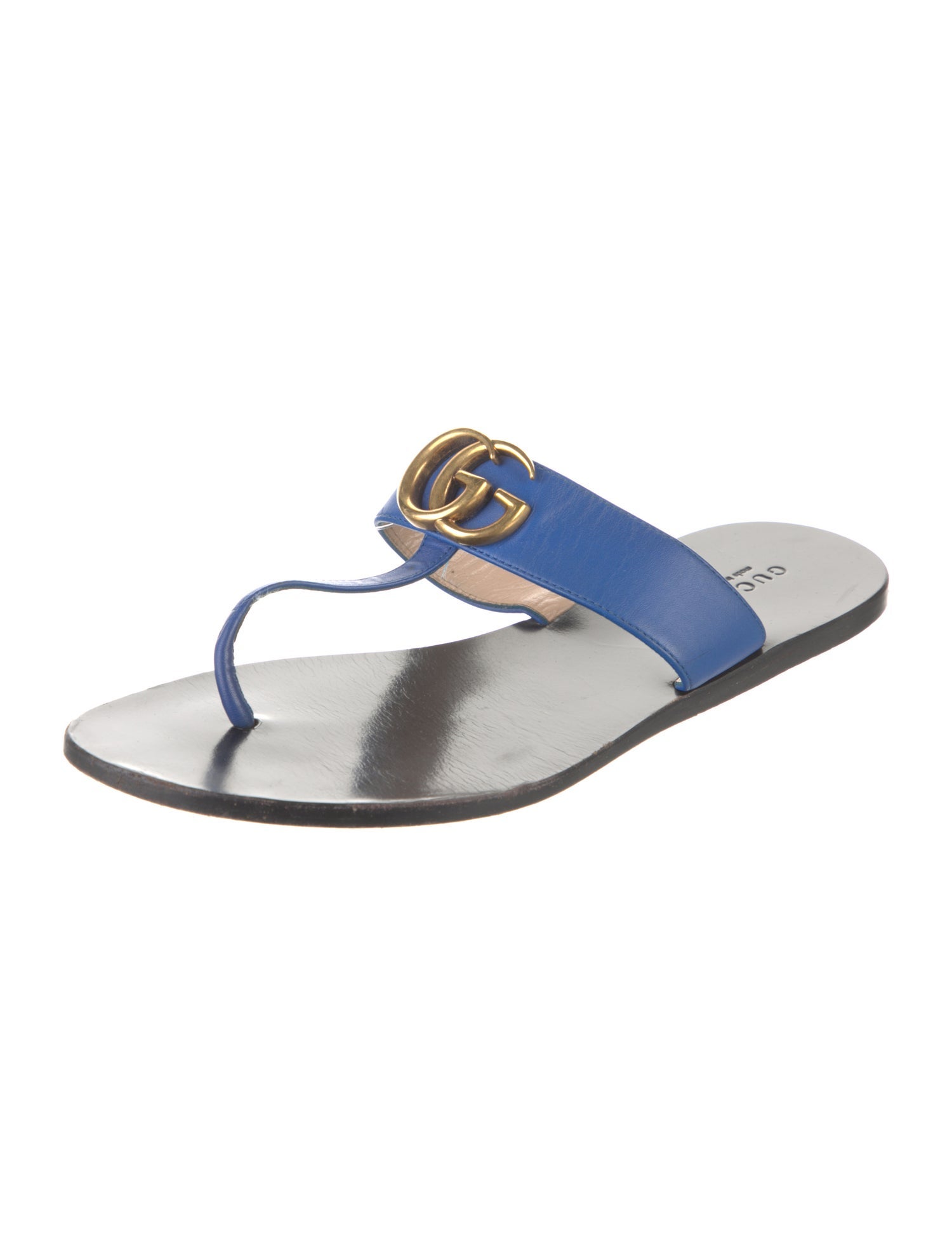 Gucci Double G Logo Leather Slides