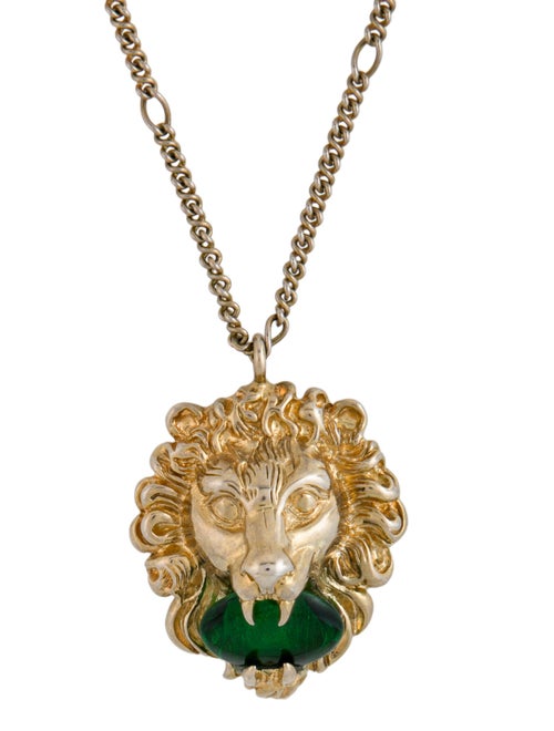 Gucci Crystal Lion Head Pendant Necklace
