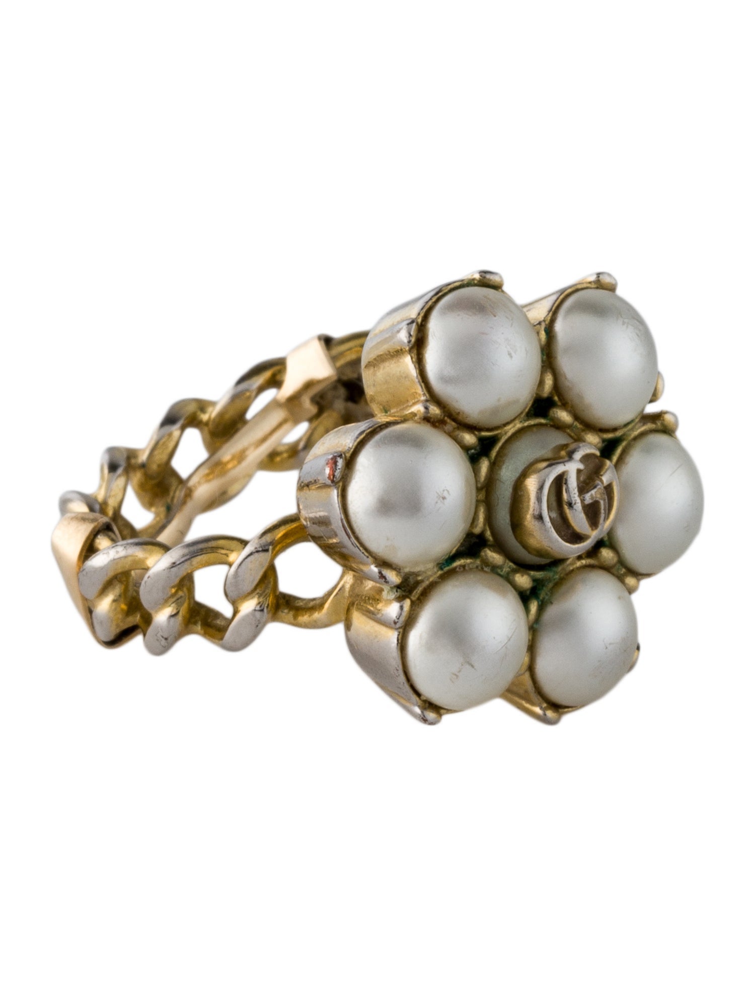 Gucci Faux Pearl Double G Cocktail RIng