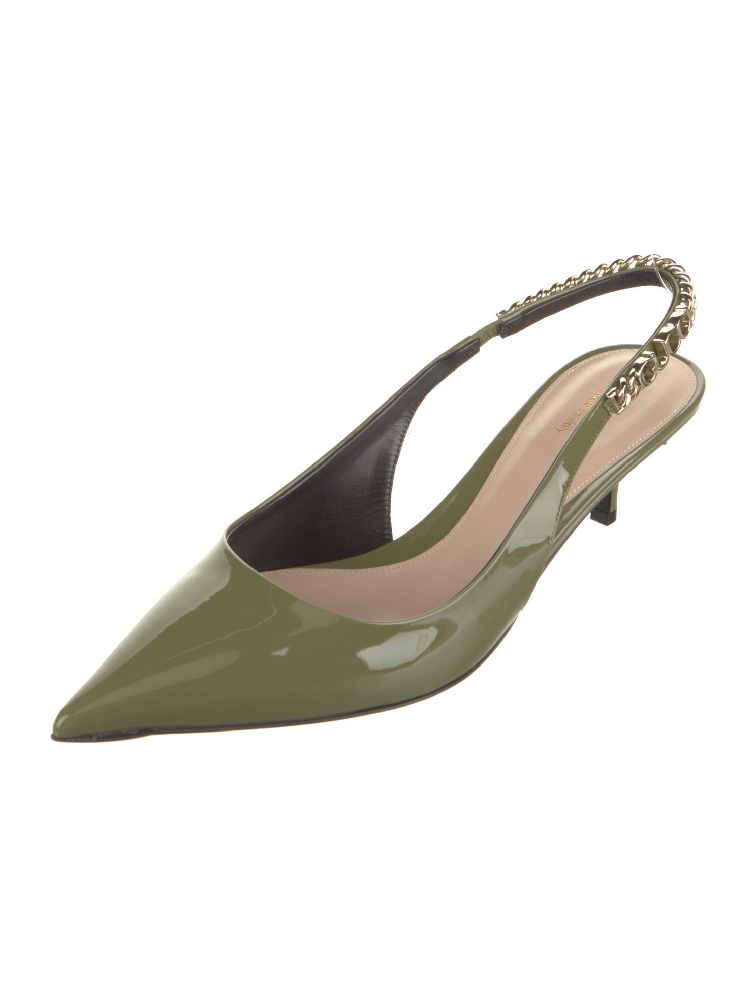 Gucci Patent Leather Chain-Link Accents Slingback Pumps