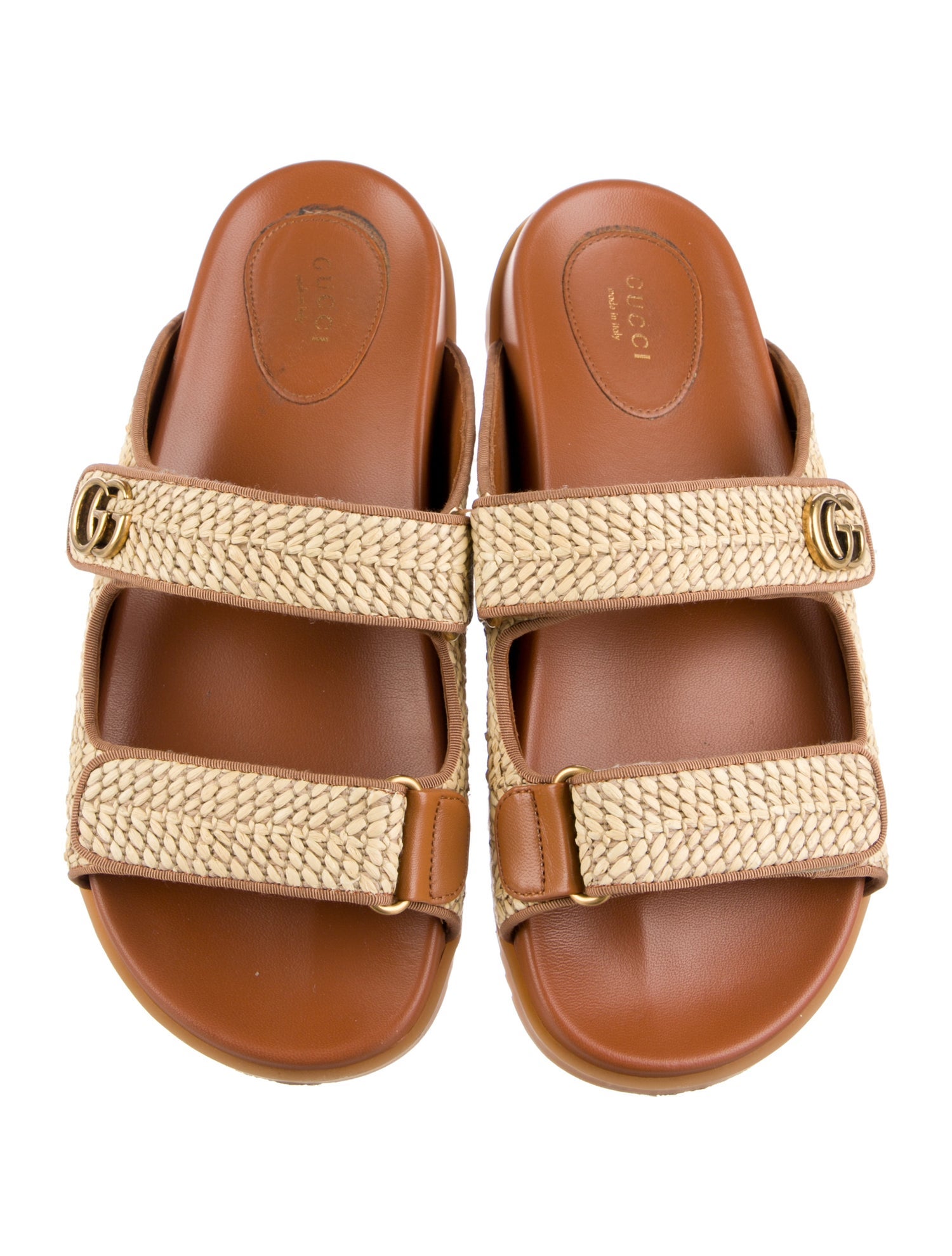 Gucci Double G Logo Raffia Slides