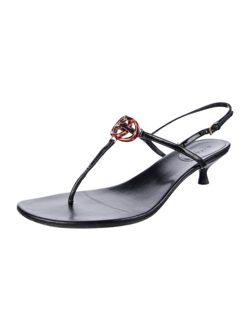 Gucci Interlocking G Logo Patent Leather T-Strap Sandals