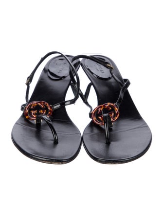 Gucci Interlocking G Logo Patent Leather T-Strap Sandals