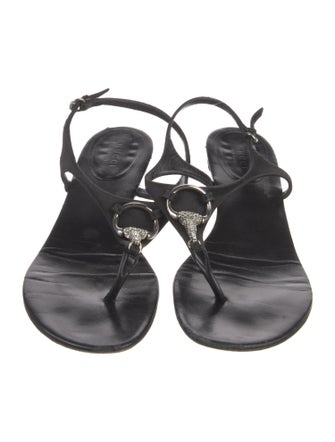 Gucci Hasler Horsebit Accent Satin T-Strap Sandals