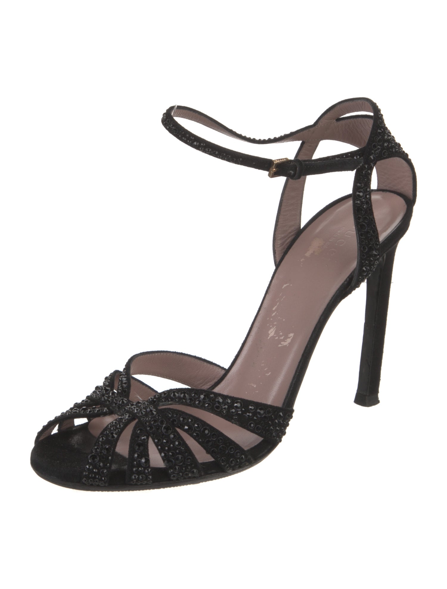 Gucci Suede Crystal Embellishments D'Orsay Pumps