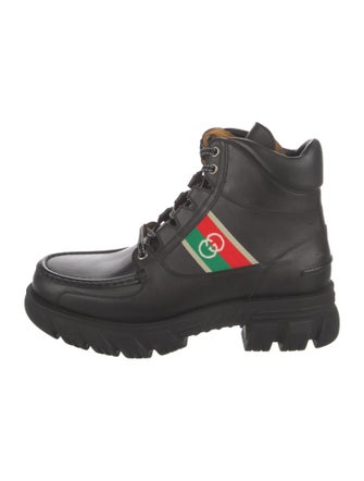 Gucci Leather Grosgrain Trim Hiking Boots