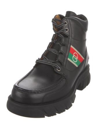 Gucci Leather Grosgrain Trim Hiking Boots