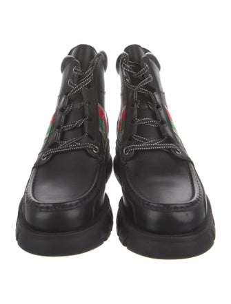 Gucci Leather Grosgrain Trim Hiking Boots