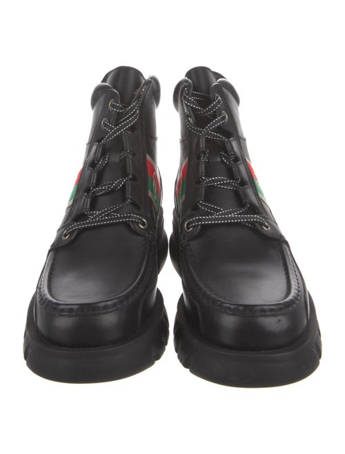 Gucci Leather Grosgrain Trim Hiking Boots
