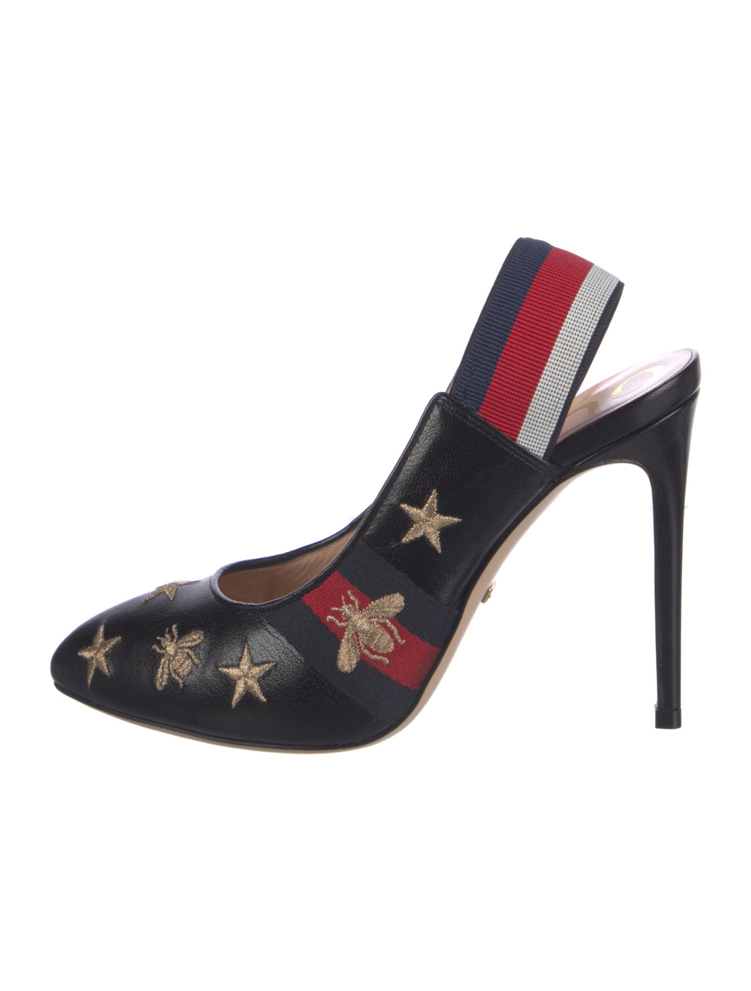 Gucci Bee Accent Leather Slingback Pumps