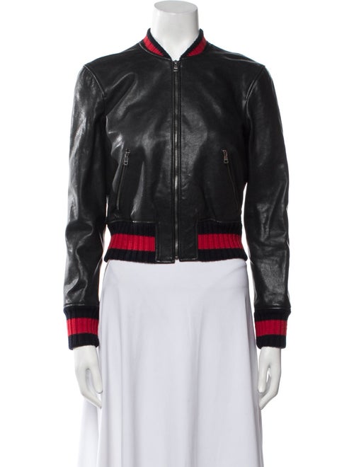 Gucci Leather Colorblock Pattern Bomber Jacket