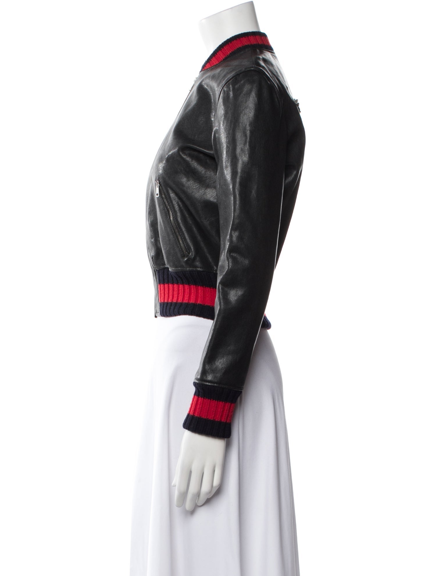 Gucci Leather Colorblock Pattern Bomber Jacket