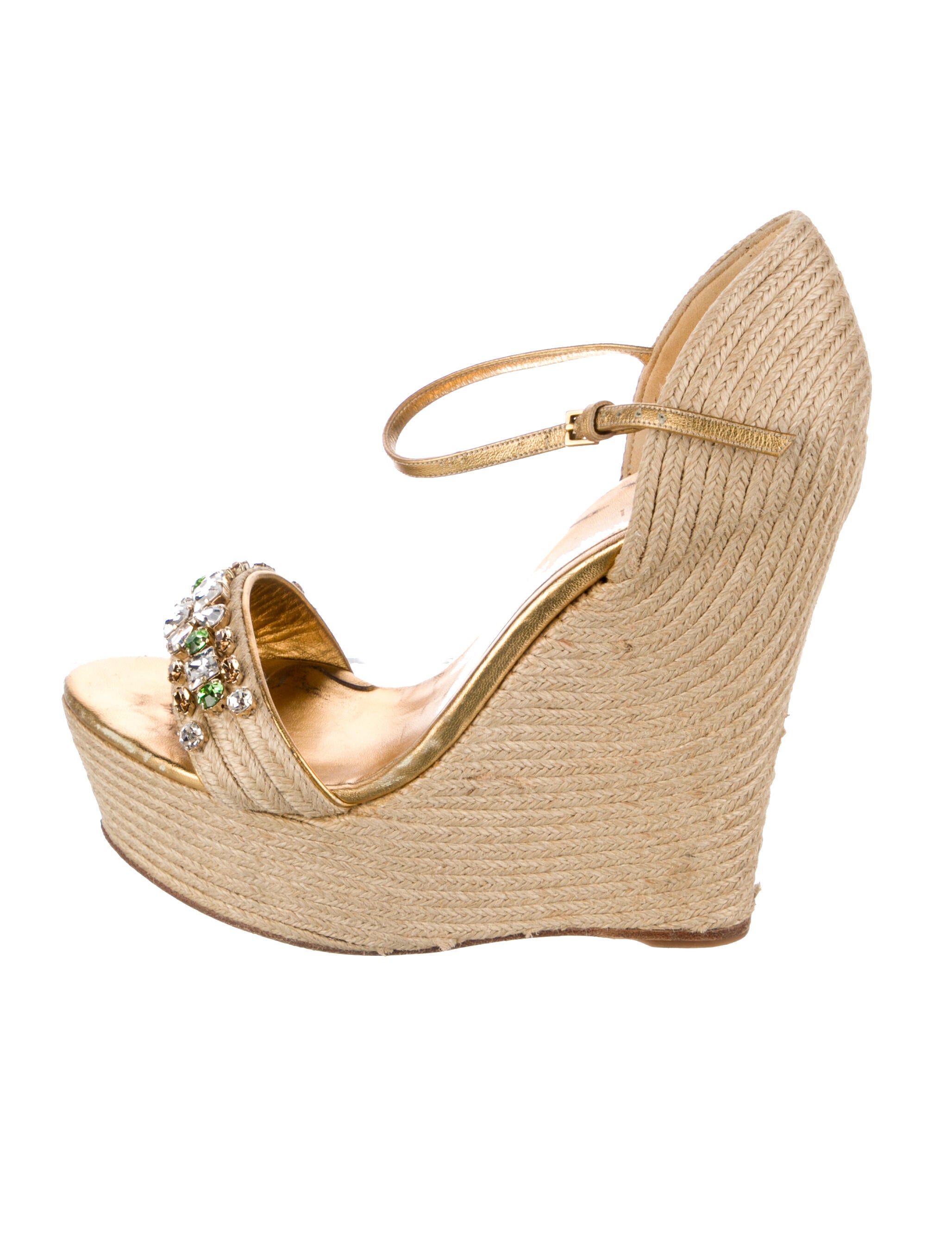 Gucci Jute Crystal Embellishments Espadrilles