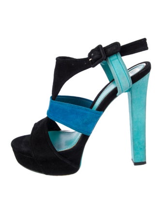 Gucci Suede Colorblock Pattern T-Strap Sandals