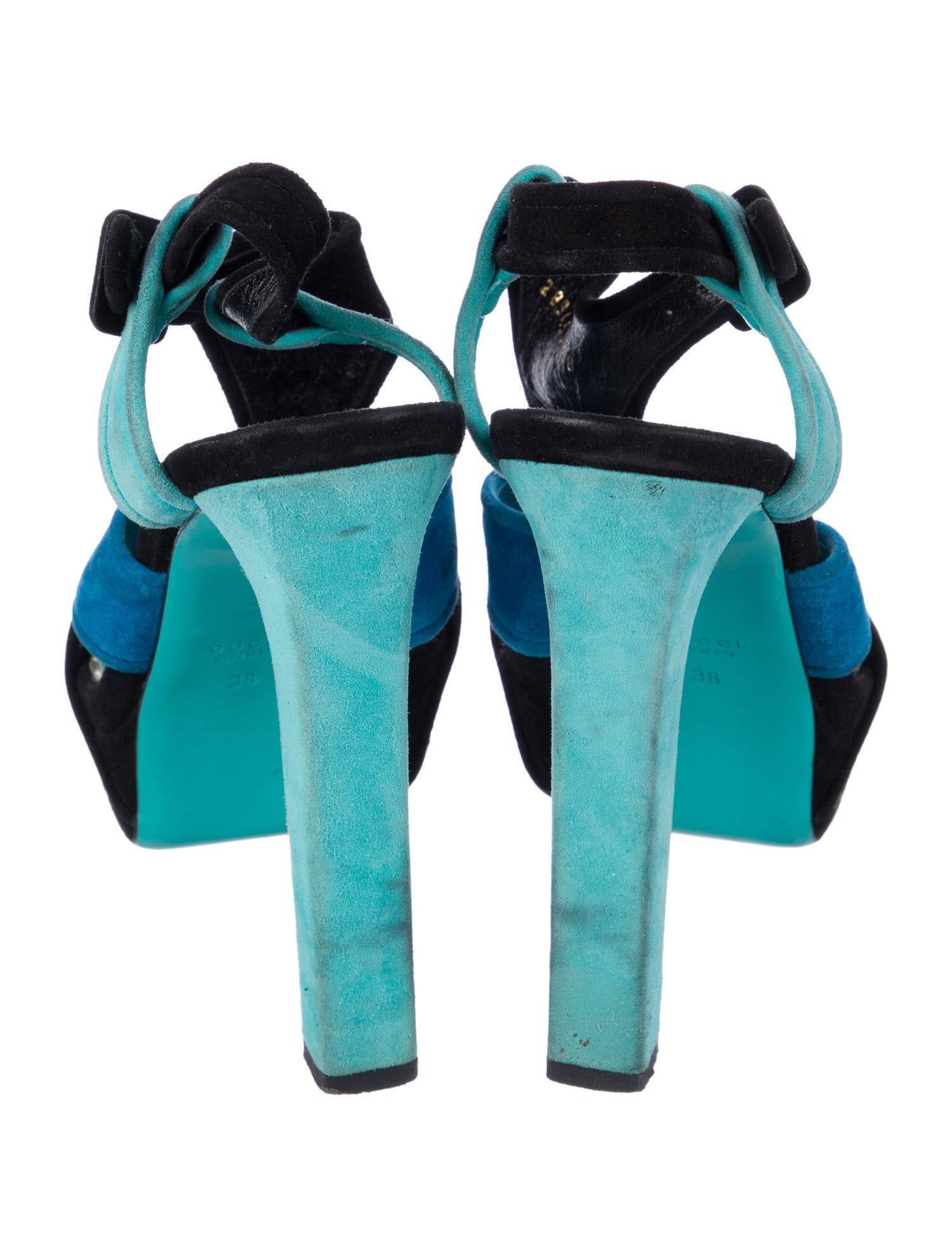 Gucci Suede Colorblock Pattern T-Strap Sandals