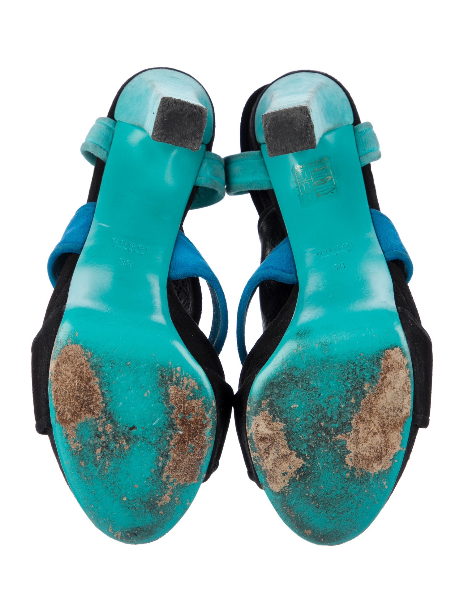 Gucci Suede Colorblock Pattern T-Strap Sandals