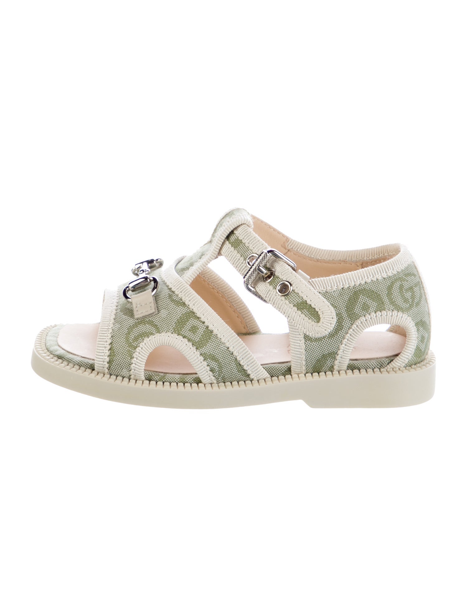 Gucci Toddler Girls Double G Canvas Horsebit Sandals w/ Tags