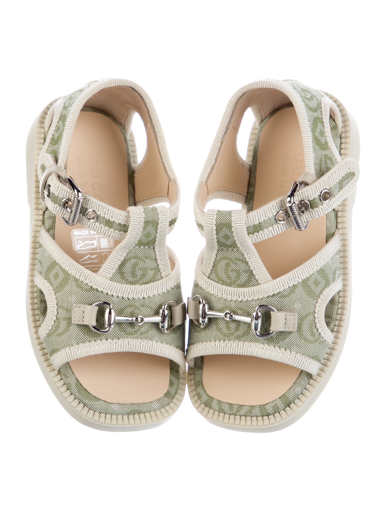 Gucci Toddler Girls Double G Canvas Horsebit Sandals w/ Tags