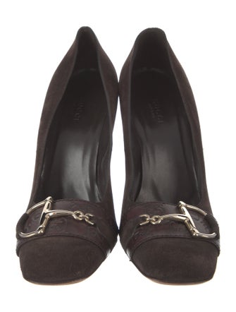 Gucci Horsebit Accent Suede Pumps