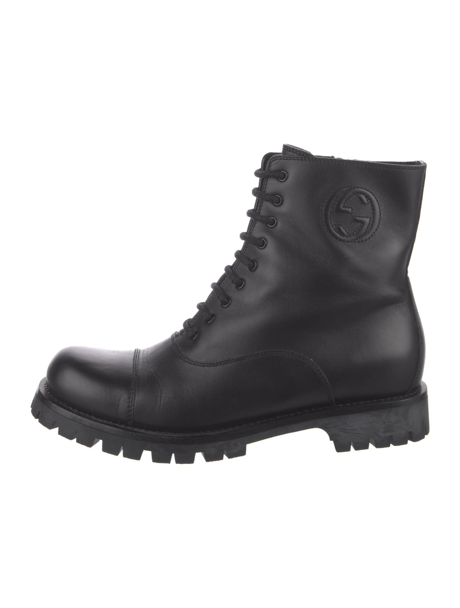 Gucci Interlocking G Logo Leather Combat Boots
